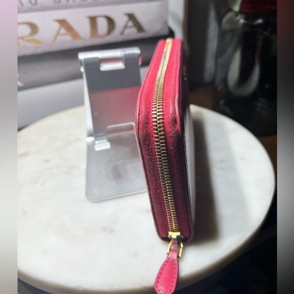 PRADA Long Wallet Purse 1M1157 leather Pink wine red Round zip - Picture 4 of 14